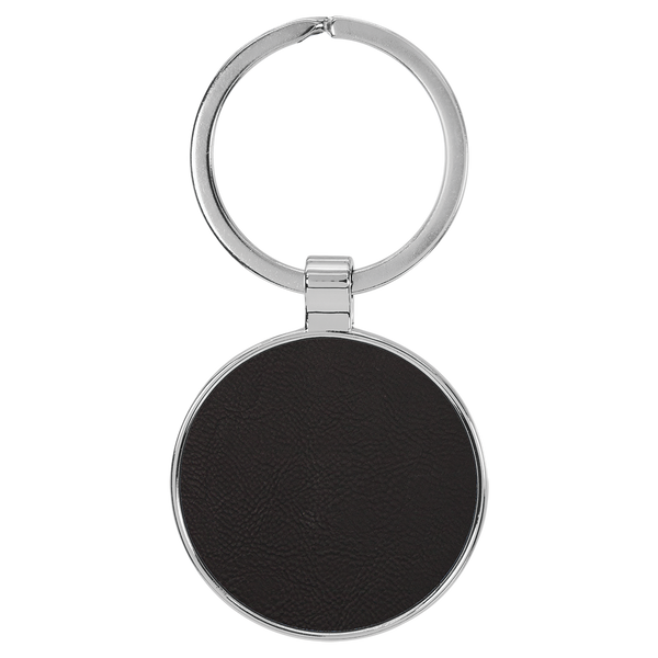 Black with Gold Engraving Round Keychain - Leatherette & Metal - Laser Engraved Leatherette