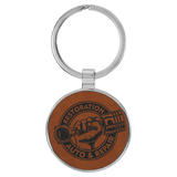 Rawhide with Black Engraving Round Keychain - Leatherette & Metal - Laser Engraved Leatherette