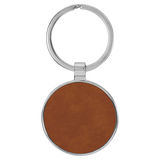 Rawhide with Black Engraving Round Keychain - Leatherette & Metal - Laser Engraved Leatherette