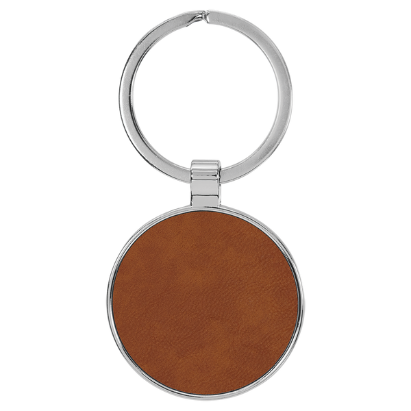 Rawhide with Black Engraving Round Keychain - Leatherette & Metal - Laser Engraved Leatherette