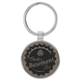 Gray with Black Engraving Round Keychain - Leatherette & Metal - Laser Engraved Leatherette