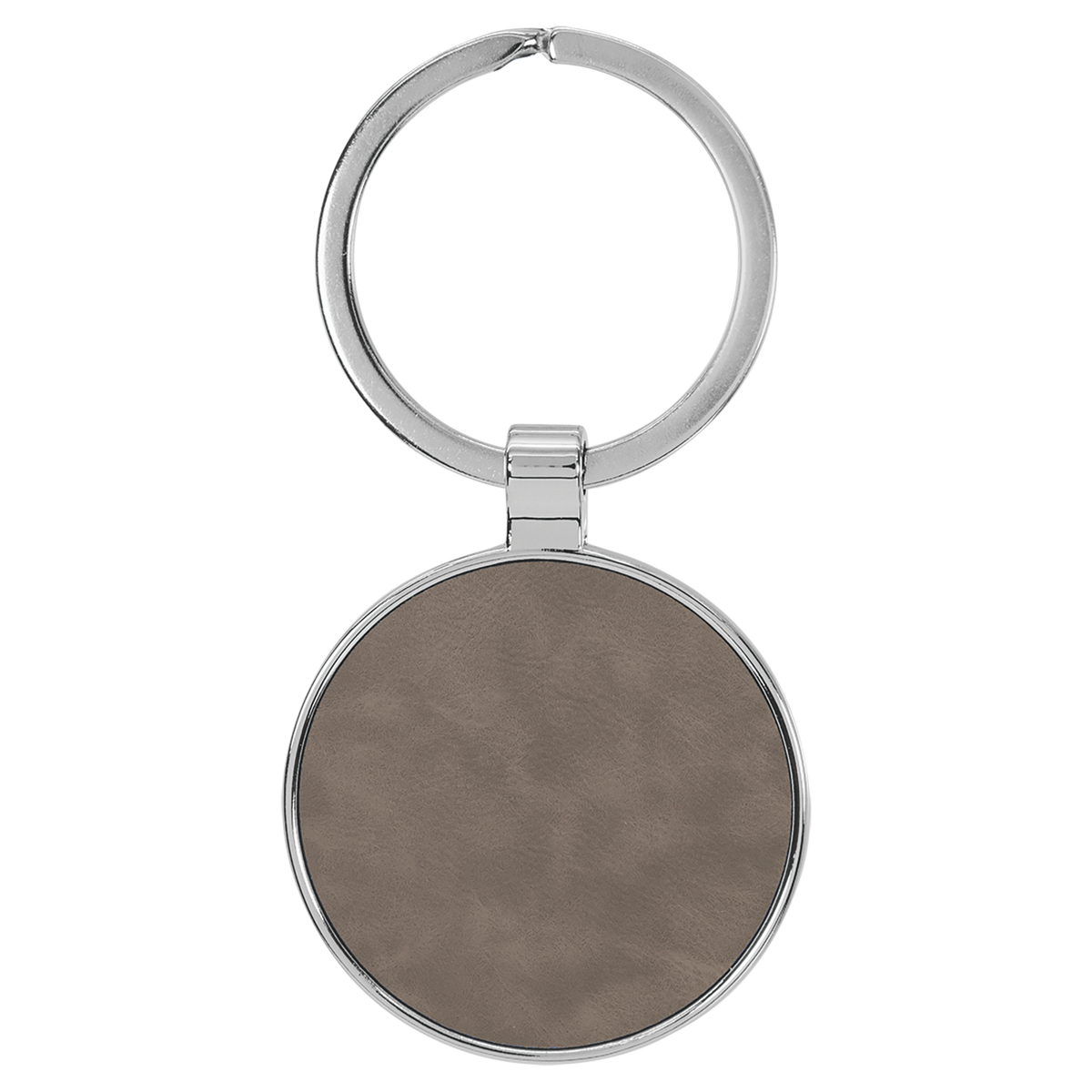 Gray with Black Engraving Round Keychain - Leatherette & Metal - Laser Engraved Leatherette