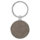 Gray with Black Engraving Round Keychain - Leatherette & Metal - Laser Engraved Leatherette