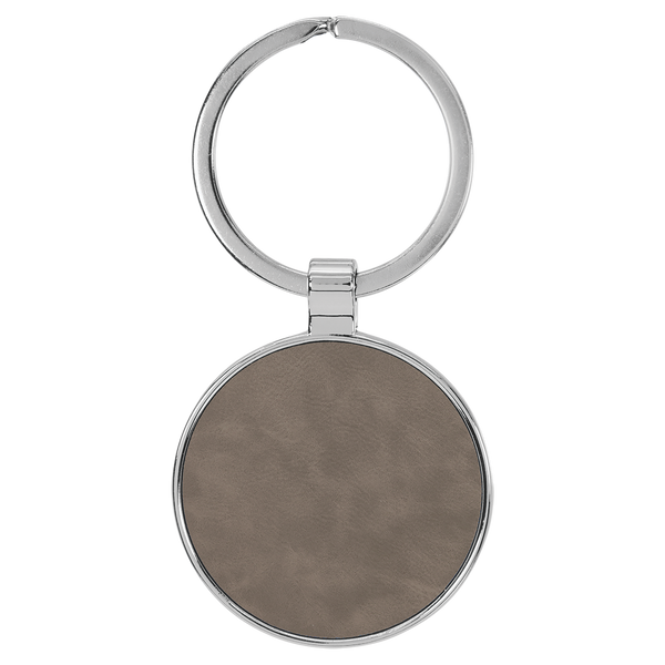 Gray with Black Engraving Round Keychain - Leatherette & Metal - Laser Engraved Leatherette