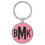 Pink with Black Engraving Round Keychain - Leatherette & Metal - Laser Engraved Leatherette