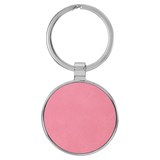 Pink with Black Engraving Round Keychain - Leatherette & Metal - Laser Engraved Leatherette