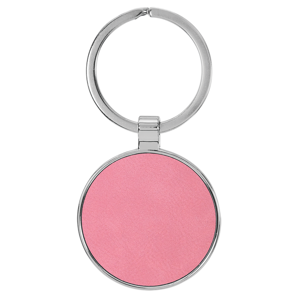 Pink with Black Engraving Round Keychain - Leatherette & Metal - Laser Engraved Leatherette