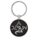 Black with Silver Engraving Round Keychain - Leatherette & Metal - Laser Engraved Leatherette