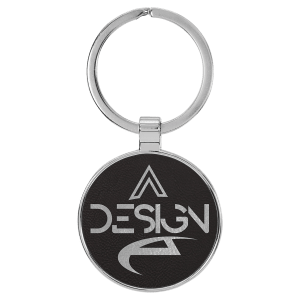 Black with Silver Engraving Round Keychain - Leatherette & Metal - Laser Engraved Leatherette
