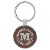 Rustic with Silver Engraving Round Keychain - Leatherette & Metal - Laser Engraved Leatherette