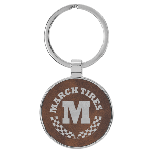 Rustic with Silver Engraving Round Keychain - Leatherette & Metal - Laser Engraved Leatherette