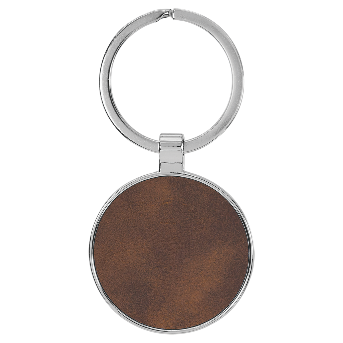 Rustic with Silver Engraving Round Keychain - Leatherette & Metal - Laser Engraved Leatherette