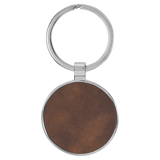 Rustic with Silver Engraving Round Keychain - Leatherette & Metal - Laser Engraved Leatherette