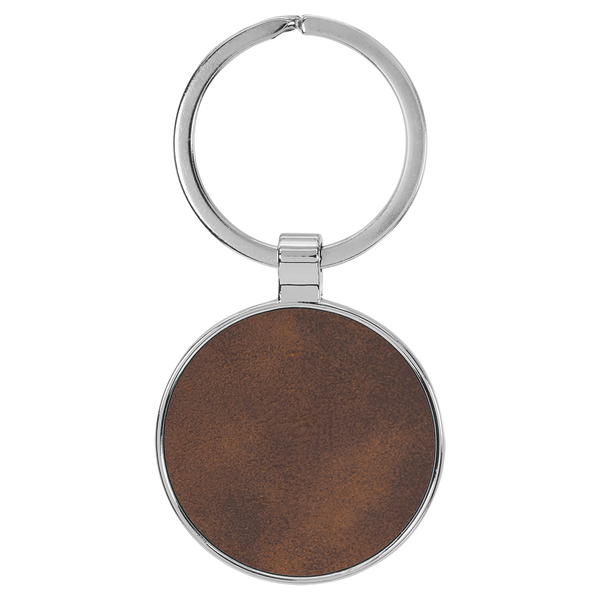 Rustic with Silver Engraving Round Keychain - Leatherette & Metal - Laser Engraved Leatherette