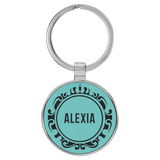 Teal with Black Engraving Round Keychain - Leatherette & Metal - Laser Engraved Leatherette