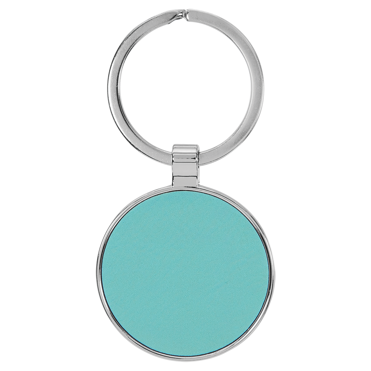Teal with Black Engraving Round Keychain - Leatherette & Metal - Laser Engraved Leatherette