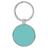 Teal with Black Engraving Round Keychain - Leatherette & Metal - Laser Engraved Leatherette