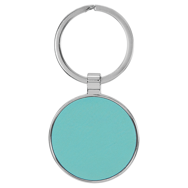 Teal with Black Engraving Round Keychain - Leatherette & Metal - Laser Engraved Leatherette