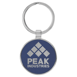 Blue with Silver Engraving Round Keychain - Leatherette & Metal - Laser Engraved Leatherette