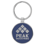 Blue with Silver Engraving Round Keychain - Leatherette & Metal - Laser Engraved Leatherette