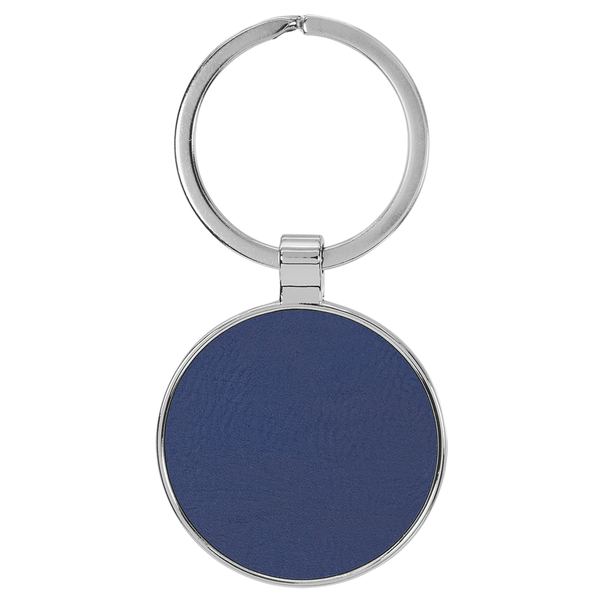 Blue with Silver Engraving Round Keychain - Leatherette & Metal - Laser Engraved Leatherette