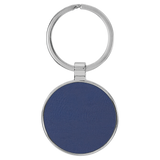 Blue with Silver Engraving Round Keychain - Leatherette & Metal - Laser Engraved Leatherette