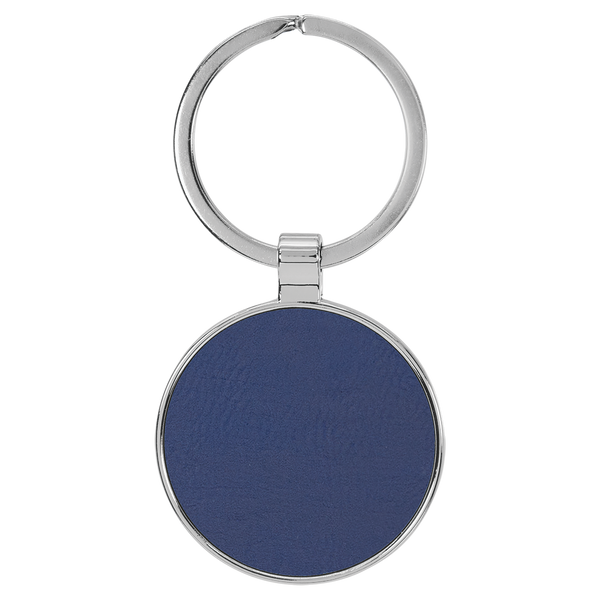 Blue with Silver Engraving Round Keychain - Leatherette & Metal - Laser Engraved Leatherette