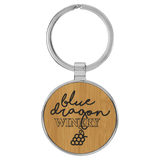 Bamboo with Black Engraving Round Keychain - Leatherette & Metal - Laser Engraved Leatherette