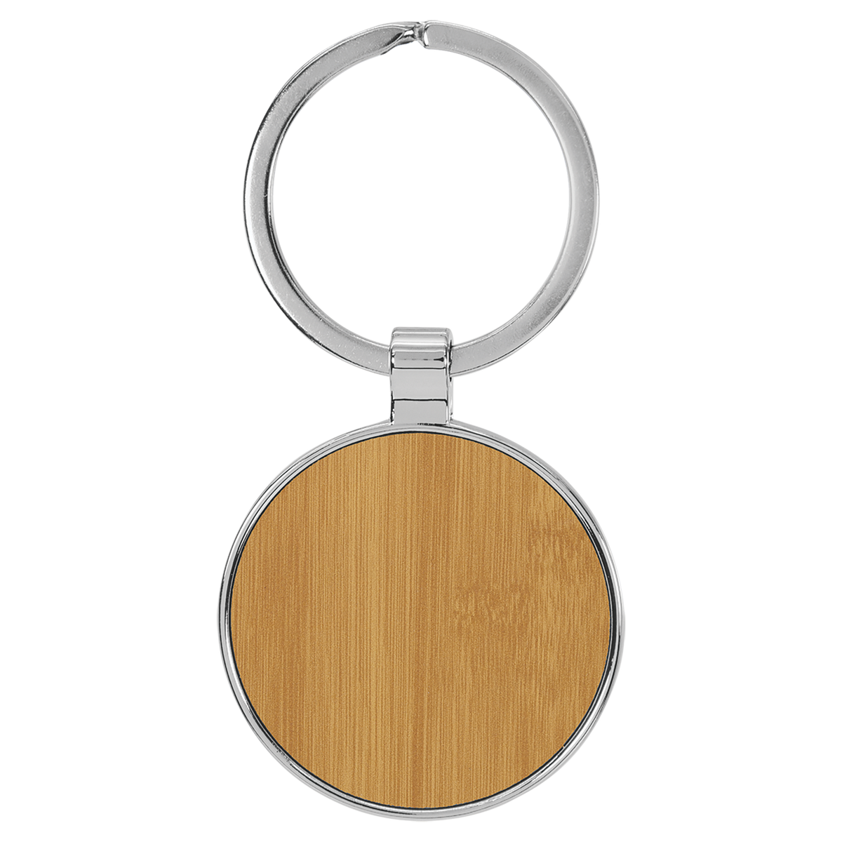 Bamboo with Black Engraving Round Keychain - Leatherette & Metal - Laser Engraved Leatherette