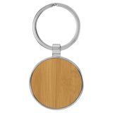 Bamboo with Black Engraving Round Keychain - Leatherette & Metal - Laser Engraved Leatherette