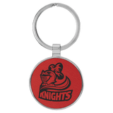 Red with Black Engraving Round Keychain - Leatherette & Metal - Laser Engraved Leatherette