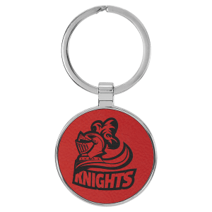 Red with Black Engraving Round Keychain - Leatherette & Metal - Laser Engraved Leatherette