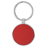 Red with Black Engraving Round Keychain - Leatherette & Metal - Laser Engraved Leatherette