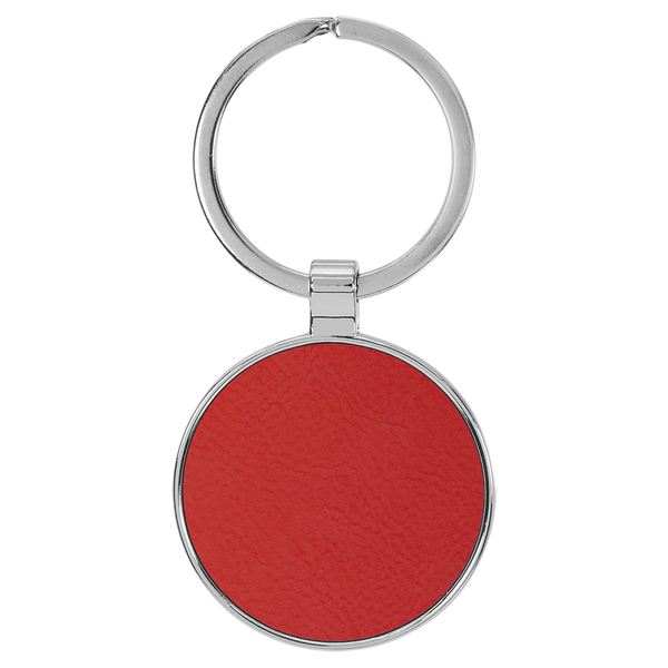 Red with Black Engraving Round Keychain - Leatherette & Metal - Laser Engraved Leatherette