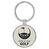 White with Black Engraving Round Keychain - Leatherette & Metal - Laser Engraved Leatherette