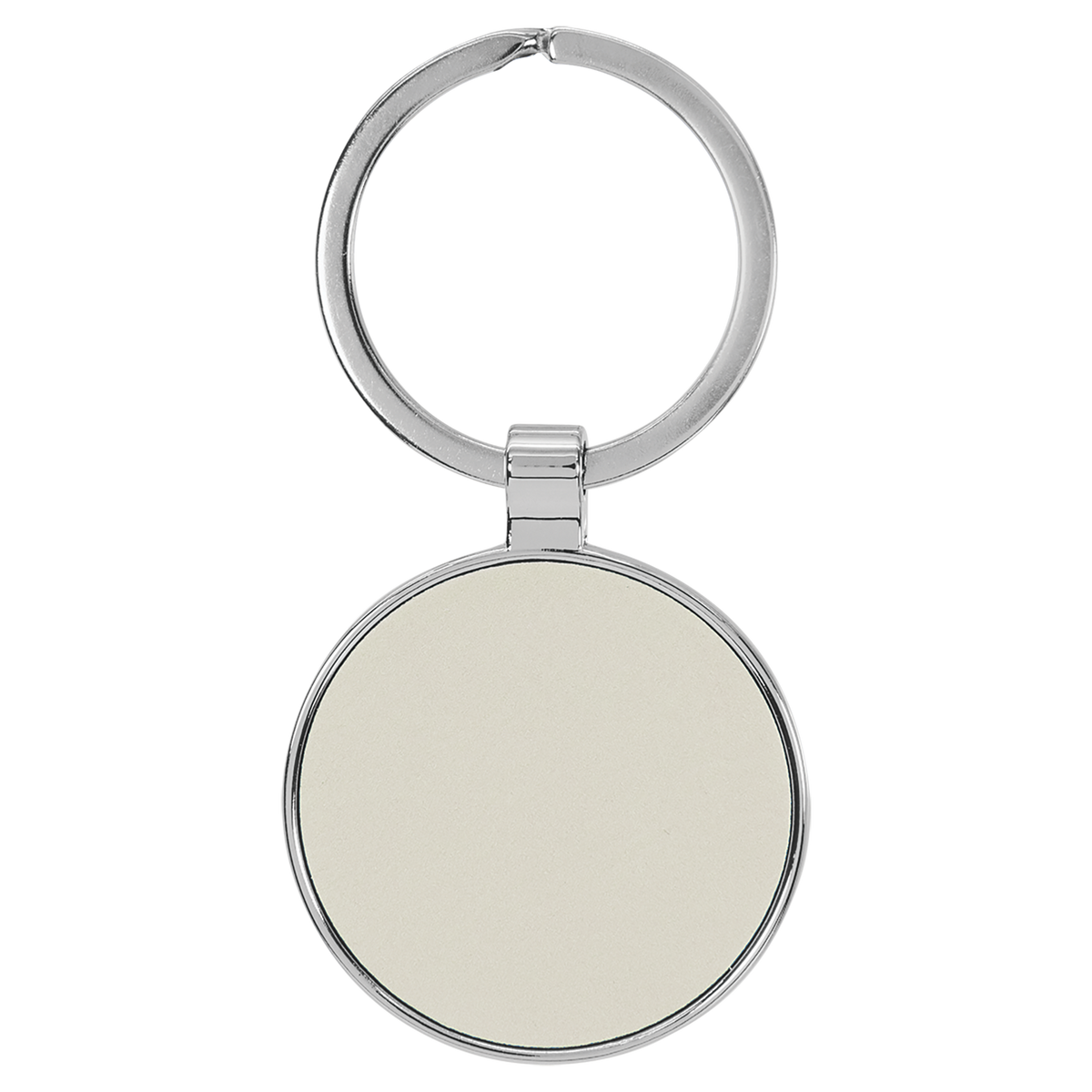 White with Black Engraving Round Keychain - Leatherette & Metal - Laser Engraved Leatherette