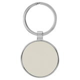White with Black Engraving Round Keychain - Leatherette & Metal - Laser Engraved Leatherette