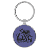 Purple with Black Engraving Round Keychain - Leatherette & Metal - Laser Engraved Leatherette