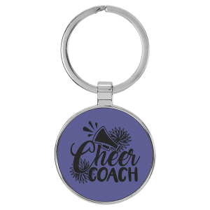 Purple with Black Engraving Round Keychain - Leatherette & Metal - Laser Engraved Leatherette