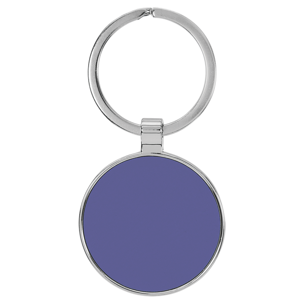 Purple with Black Engraving Round Keychain - Leatherette & Metal - Laser Engraved Leatherette