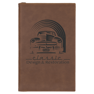Dark Brown with Black Engraving Sketch Book with Unlined Notepad - Laser Engraved Leatherette