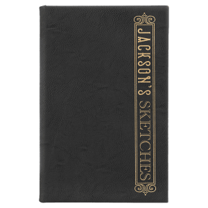 Black with Gold Engraving Sketch Book with Unlined Notepad - Laser Engraved Leatherette