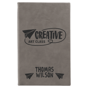 Gray with Black Engraving Sketch Book with Unlined Notepad - Laser Engraved Leatherette