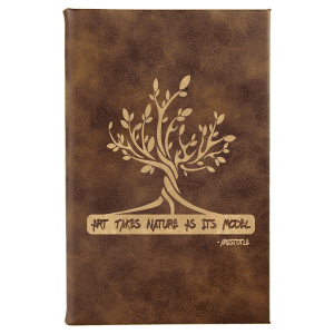 Rustic with Gold Engraving Sketch Book with Unlined Notepad - Laser Engraved Leatherette
