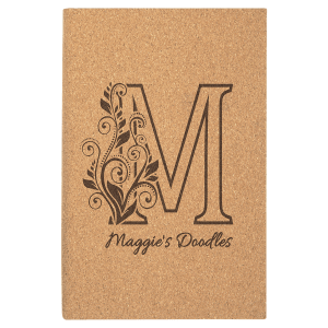 Cork with Black Engraving Sketch Book with Unlined Notepad - Laser Engraved Leatherette