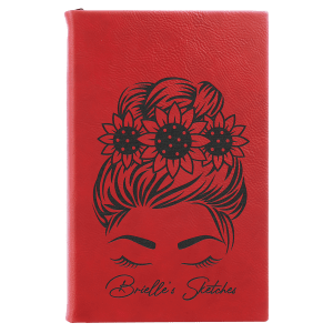 Red with Black Engraving Sketch Book with Unlined Notepad - Laser Engraved Leatherette