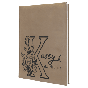 Light Brown with Black Engraving Sketch Book with Unlined Notepad - Laser Engraved Leatherette