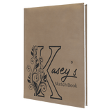 Light Brown with Black Engraving Sketch Book with Unlined Notepad - Laser Engraved Leatherette