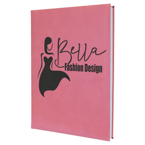 Pink with Black Engraving Sketch Book with Unlined Notepad - Laser Engraved Leatherette