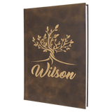Rustic with Gold Engraving Sketch Book with Unlined Notepad - Laser Engraved Leatherette